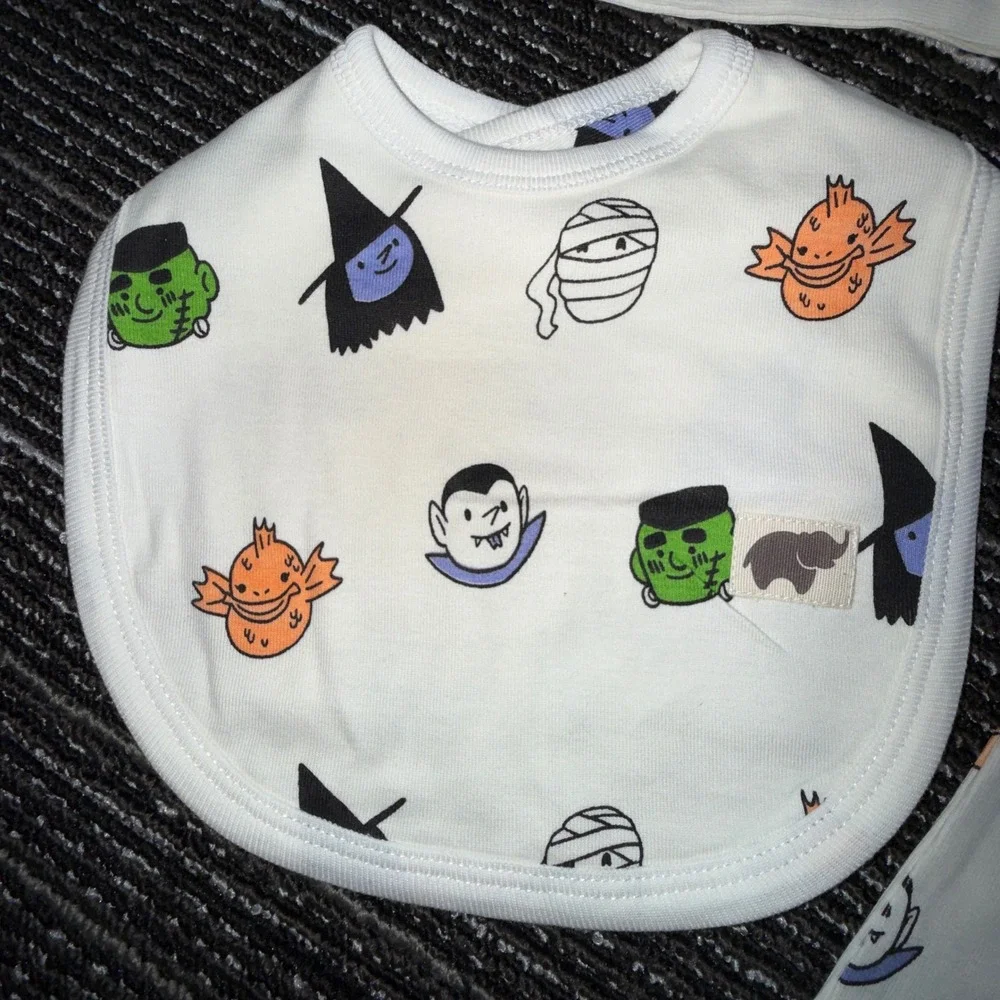 Monica + Andy Coverall Bib Set Kids 9-12M New Halloween Spooky Squad Organic